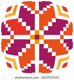 Círculo da arte do pixel. Padrão arredondado geométrico. Forma abstrata colorida. Design vibrante de vetor.