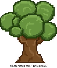 Pixel art circle tree for video retro game 8 bit 16 bit isolated