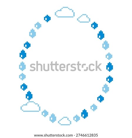 Pixel Art Circular Border Made Of Blue Raindrops