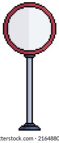 Pixel art circular road sign. transit Board vector icon for 8bit game on white background


