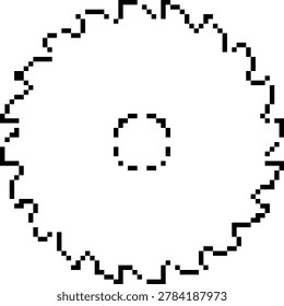 Pixel art circular saw blade icon in retro 8-bit style.