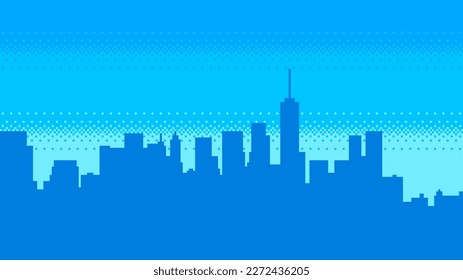 Pixel art city silhouette. 8 bit style vector illustration.