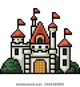 pixel art of classic fantasy castle isolated background