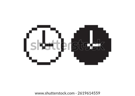 Pixel Art Clock Icon Showing Time Retro Style Vector