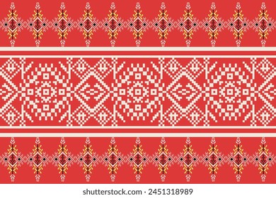 Pixel art cloth design Continuing the local fabric pattern Ethnic, geometric and floral designs used for weaving, carpets, wallpaper, clothing, fabrics, embroidery illustrations. Abstract pixel art