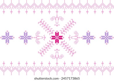 Pixel art cloth design Continuing the local fabric pattern Ethnic, geometric and floral designs used for weaving, carpets, wallpaper, clothing, fabrics, embroidery illustrations. Abstract pixel art