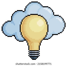 Pixel art cloud and light bulb creativity vector icon for 8bit game on white background
