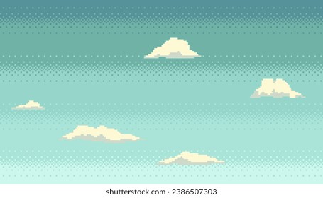 Pixel art clouds background. Seamless sky texture backdrop. Vector illustration.