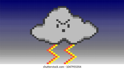 Pixel Art Clouds. Evil Cloud.