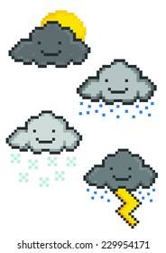 Pixel Art clouds set vector