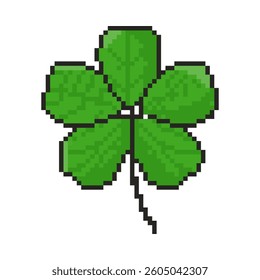 Pixel art clover icon in 8 bit style. Retro 80s,90s video game graphics