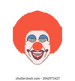 Pixel art Clown face isolated. Day of laughter. 1 April.