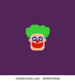 Pixel art clown head with green hair
