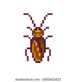 Pixel art cockroach 8 bit insect icon for retro game design. Game asset cockroach for video game on white background. Pixel game asset. 