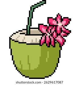 pixel art of coconut fruit juice drink isolated background