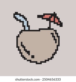 
pixel art coconut,vector illustration on isolated background.