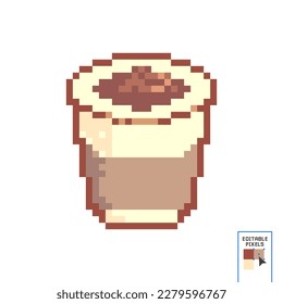 Icono de café de arte de píxeles. Taza de café o té. Icono de vector de café de arte para juego de 8 bits en fondo blanco