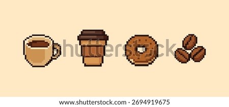 Pixel Art Coffee Set, 8-Bit Cafe Icons