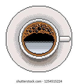 Pixel art coffee top view detailed illustration isolated vector