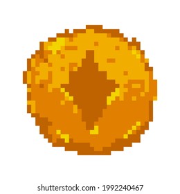 Pixel art coin element, isolated on white background. 