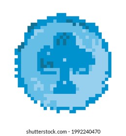 Moneda de una pieza de arte de la Pixel, aislada de fondo blanco. 