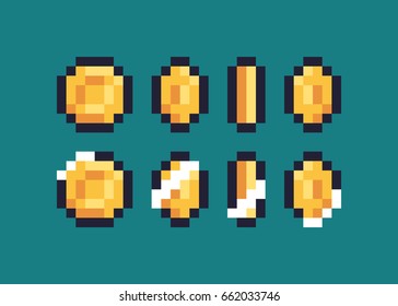 Pixel art coin step by step flipping animation sprites