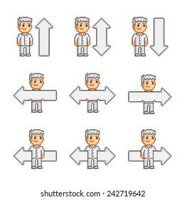 Pixel art collection arrows and man