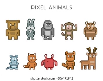 Pixel art collection of cute 8 bit animals.