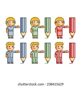 Pixel art collection of different characters designers