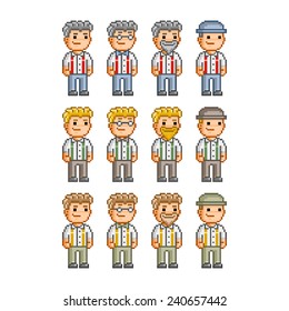 Pixel art collection of different characters for business