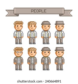 Pixel art collection of different characters for business
