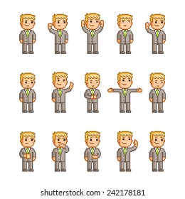 Pixel art collection of different emotions and actions