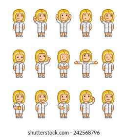 Pixel art collection of different emotions and actions