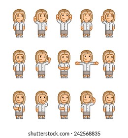 Pixel Art Collection Different Emotions Actions Stock Illustration 