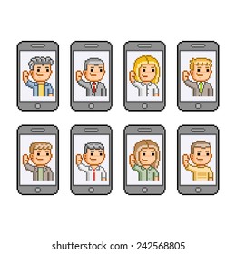 Pixel art collection smart phones and people