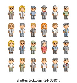 Pixel art collection of smiling people