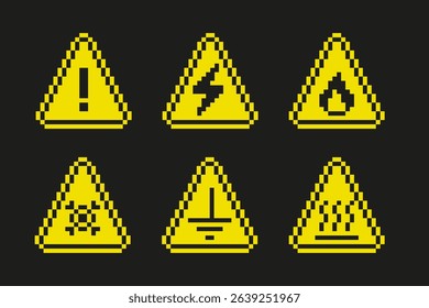Pixel art collection of yellow triangel danger signs.