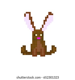 Pixel art color graphics vector. symbol of the hare. It's just funny. Funny rabbit sitting. Children s drawing embroidery.
