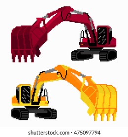 pixel art colored excavators