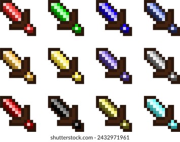 Pixel Art Colorful Dagger Pack 1 16x16 Vector