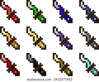 Pixel Art Colorful Dagger Pack 2 16x16 Vector