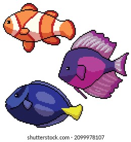 pixel art of colorful fish side