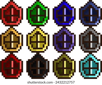 Pixel Art Colorful Shield Pack 1 16x16 Vector