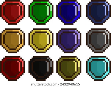 Pixel Art Colorful Shield Pack 2 16x16 Vector