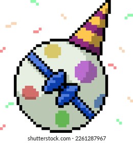 pixel art of colorful snowball birthday