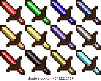 Pixel Art Colorful Sword Pack 1 16x16 Vector