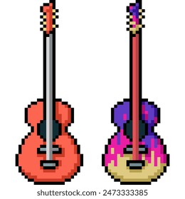 pixel art of colorful teenager guitar isolated background