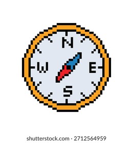 Icono de Vector de 8 bits de la brújula del arte del píxel para el logotipo del juego de computadora	
