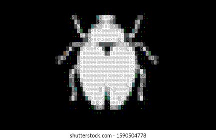 Pixel Art Computer Bug. Data Breach, Malware, Cyber Attack, Hacked Concept