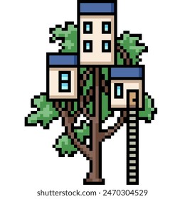 pixel art of concrete tree house isolated background